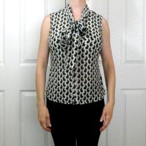 Black Cats on Green Balls White Silk Chiffon Blouse Sleeveless Top EUR Size 34